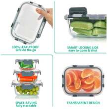 24-Piece Glass Food Storage Containers (12 Glass Bowls + 12 Lids) With Upgraded Snap Locking Lids – Airtight Lunch Containers, Suitable For Microwave/Oven/Refrigerator/Dishwasher (Gray) - Xám - Xem 10