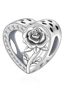 1pc Exquisite 925 Sterling Silver Zirconia Inlaid Jewelry, Rose Gold Hollow Heart Pendant, Suitable For DIY, Unisex, Suitable For Banquet And Party Wear - Silver - View 6