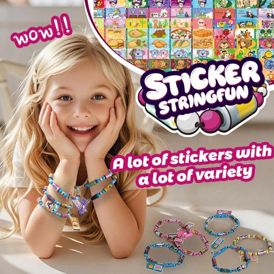Sticker StringFun DIY Bracelet Kit - 360+ Collectible Stickers, Reusable Decals & Jewelry Making Set For Kids, Craft Kit With Rare Hidden Stickers - Multicolor - View 1