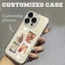 1pc Customizable Transparent Soft Phone Case With Heart Design, Personalized Phone Cover Compatible With Apple, OPPO Phones, Gift For Mom/Dad, Boyfriend/Girlfriend - Clear - View 1