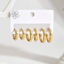 3 Pairs Minimalist 18K Gold Plated Hoop Earrings, Elegant & Fashionable Jewelry - Gold - View 8