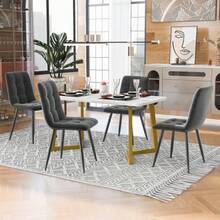117cm Esstisch Mit 4 Stühlen Set, Rechteckiger Esstisch Moderner Küchentisch Set ,Esszimmerstuhl Dunkelgrau Samt Küchenstuhl,Golden Tischbeine - Gray - View 8