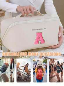 Multifunctional Travel Storage Bag, Letter Cosmetic Bag,PU Leather Waterproof Cosmetic Bag,Large Capacity Double Layer Cosmetic Bag, Cosmetics Organization And Storage, >Organizacion,Cosmetic Storage Bag, Skin Care Bag, Large Capacity Toiletries Bag, Travel Home Cosmetic Bag Organizer, Travel Accessories, Makeup Bag Make Up Bag Makeup Pouch Toiletry Bag Wash Bag Travel Essential Cruise Essentials Vacation Essentials For Men Women - Multicolor - View 3