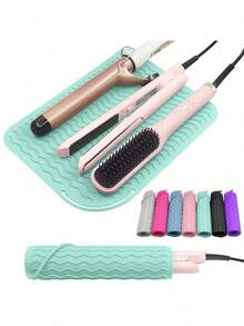 Portable Heat-Insulating Silicone Mat – Designed For Curling Irons, Straighteners, And Hair Styling Tools – Multifunctional, Durable, And Heat-Resistant Silicone Storage Bag, Suitable For Hair Styling Tools - Mint Green - View 5
