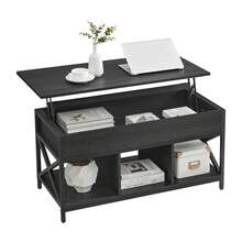 VASAGLE Lift Top Coffee Table For Living Room, Industrial Coffee Table With Hidden Compartments And Storage Shelf, Steel Frame, 50 X 100 X 49-62 Cm, Charcoal Gray And Ink Black - màu đen - Xem 10