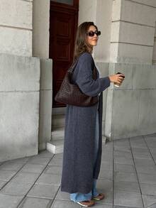 Women's New Minimalist Versatile Commute Daily Long Knit Cardigan - Navy Blue - View 6