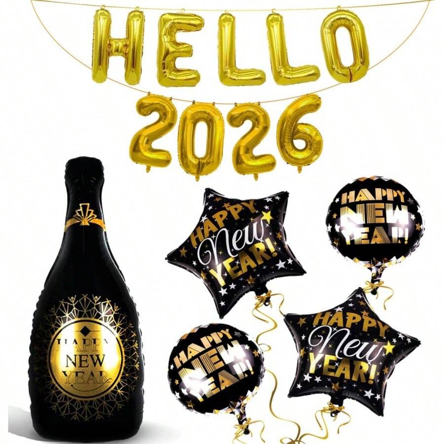 2026 Gold Balloon Set - Giant 40 Inch Happy New Year Champagne Balloons, Happy New Year Balloons, 2026 Number Balloons, 2026 New Year Decorations, 2026 New Year's Eve Party Supplies, New Year's Eve Decorations - Gold - View 1