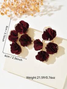 1 Đôi bông tai voan họa tiết hoa phóng khoáng thời trang, phong cách Bohemian bãi biển, nghỉ dưỡng, nhẹ nhàng, thanh lịch với nhiều lớp hoa voan, phù hợp cho phụ nữ đeo hàng ngày, dự tiệc và đi nghỉ mát (Làm thủ công, có thể có một vài vết keo nhỏ) - Màu Đỏ Sâu - Xem 4