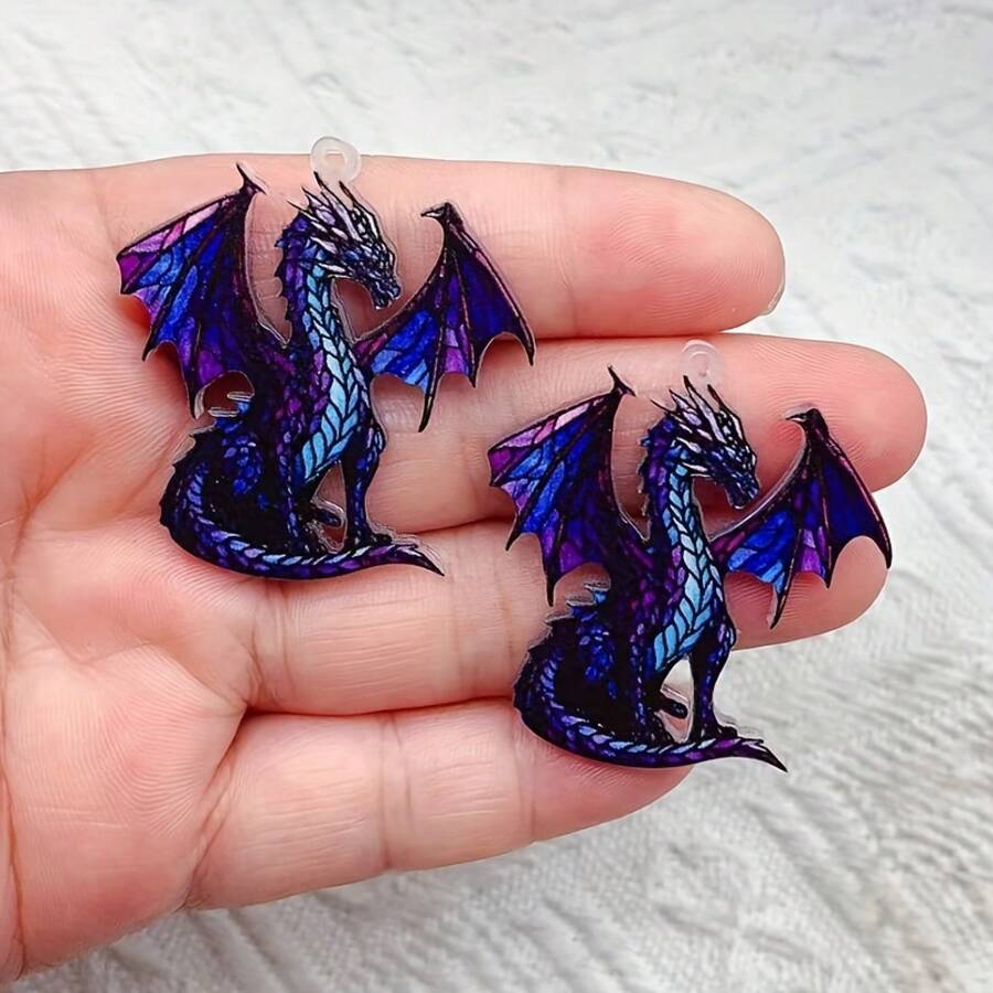 2 Pieces Acrylic Cartoon Dragon Ornaments Necklace Bracelet Earrings Pendant Handmade Accessories|Whimsical Dragon Design|Detailed Dragon Art - 10個 - 查看 1