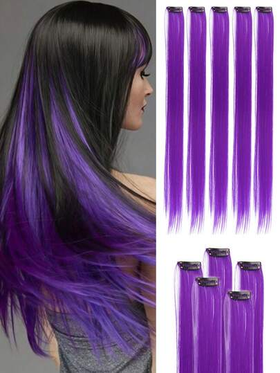 5pcs Set Wine Red Hair Clips Synthetic Wig For Women, No Need For Salon Hair Dyeing, Can Match Various Hairstyles For Daily And Party Use