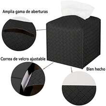Caja de Pañuelos Cuero PU, Dispensador de Toallas Papel, Dispensador de Toallitas Sanitas, Caja Almacenamiento Pañueloscon para Dormitorio del BañO de la Oficina en el Hogar Cocina ()(Negro) - Multicolor - Ver 5