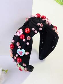 1pc Women's Valentine's Day Pink Crystal & Pearl Candy Color Sweet Heart Cute Elegant Polyester Wide Headband ,Hair Band ,Diadema ,Hair Hoop - Nhiều màu - Xem 8