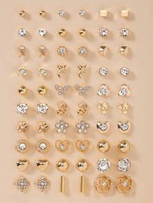 30 pares de pendientes de botón asimétricos con forma de corazón, flor y geometría, con cristales de metal, para uso casual y como regalo - Amarillo Oro - Ver 6