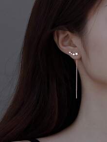 Nooxian 2pcs Micro-Inlaid Star Tassel Zirconia Ear Chain Earrings For Women - Rose Gold - View 11