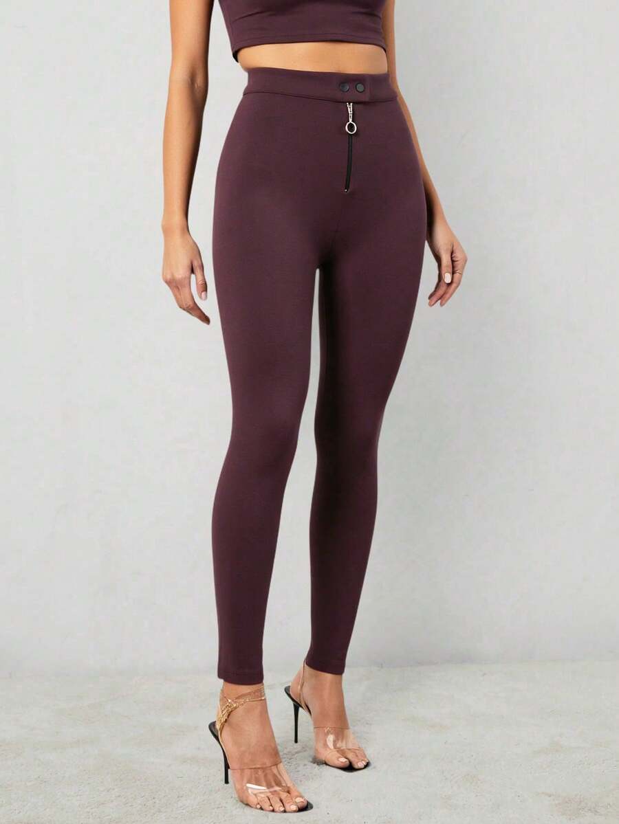 Damen Lässig Skinny Strickstoff Lange Hose mit mittlerer Dehnung, bequem für den Alltag