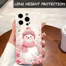 1PC Phone Case ,  Snowman Winter Flowers Pink Scarf , Stylish Phone Case, Phone Decoration, All-around Lens Protection, Creative Small Gift, Funny Gift for Boys and Girls - Schwarz - Übersicht 3