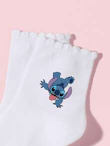 Disney Stitch 兒童女童襪 5雙裝 春夏四季通用 英倫學院風 荷葉邊泡泡袖口 百褶襪 愛心星星卡通 Stitch 圖案裝飾 時尚個性 柔軟透氣 舒適吸濕排汗 防異味 白色運動中筒襪 休閒百搭 適合旅行/親子活動/校園穿搭/日常穿著 - 彩色 - 查看 6