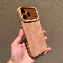 A Faux Leather Texture Phone Case, Minimalist And Solid-Colored, Compatible With For Iphone 17,16, 15, 14, 13, 12, 11, XS/Pro/ProMax/Plus/Air And XS Max Series.Features Reinforced Anti-Drop Corners,Anti-Fingerprint, Lightweight,Stylish - 卡其色 - 查看 3