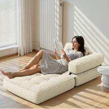 Asofer Divano letto pieghevole con testiera a L, mobile salvaspazio 2 in 1 realizzato in tessuto di velluto a coste e schiuma pressata, ideale per piccoli ambienti, dimensioni da 85 x 85 cm a 170 x 85 cm - Beige - Visualizzare 8