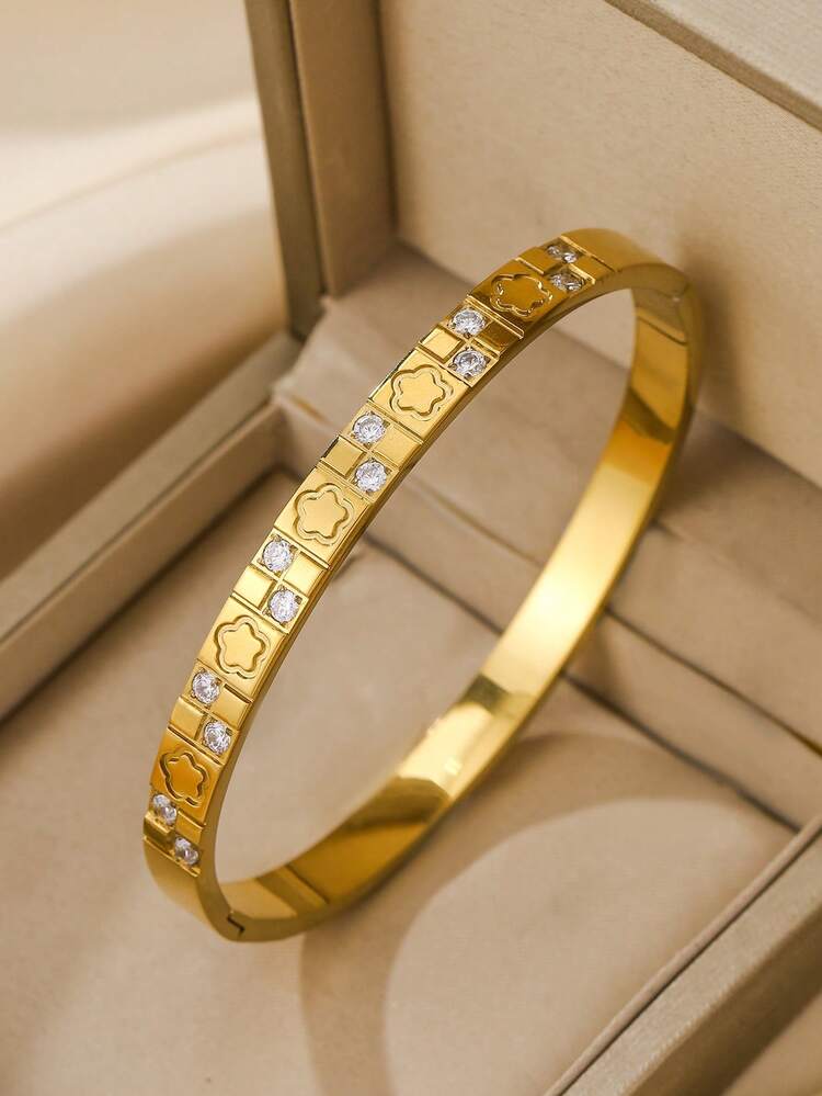 Bộ 3 vòng tay thép không gỉ dành cho nữ, mạ 18K, thiết kế hình cỏ ba lá và ngôi sao năm cánh, cổ điển, đa năng, thích hợp đeo hàng ngày, làm quà tặng, tiệc tùng, lễ hội, kỳ nghỉ ở bãi biển - Vàng - Xem 6