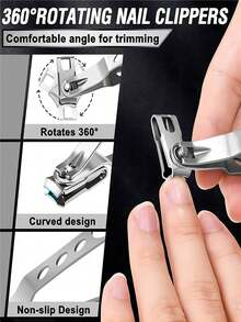 360-Degree Rotating Nail Clippers, Stainless Steel Nail Clipper Trimmers And Knives With Nail Tools, Home Nail Clippers For Trimming Toenails And Nail Art Tools, Men And Women Who Can Easily Hold Nail Clippers As Gifts - Multicolor - View 1