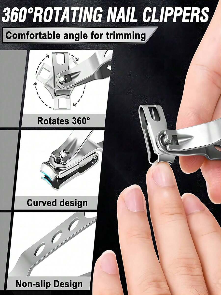 360-Degree Rotating Nail Clippers, Stainless Steel Nail Clipper Trimmers And Knives With Nail Tools, Home Nail Clippers For Trimming Toenails And Nail Art Tools, Men And Women Who Can Easily Hold Nail Clippers As Gifts - Multicolor - View 1
