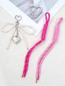 1个可爱珍珠爱心钥匙扣，Y2K银色爱心蝴蝶结钥匙扣，时尚包包挂饰，生日/节日礼物（送给朋友） - 粉色 - 查看 7