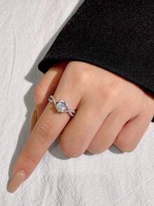 1pc 1ct Openwork Six-Prong Moissanite Wedding Ring, 925 Sterling Silver, Elegant And Eternity Engagement Ring, Promise Ring, Anniversary Ring, Exquisite Women's Jewelry Gift, Christmas Present - Openwork Six-prong Moissanite Ring - View 4