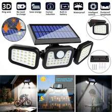 1pc Solar Powered 3-Speed Adjustable Outdoor Foldable Waterproof Motion 74 LED Three Head Wall Light With Motion Sensor, Rotating Design Suitable For Outdoor Road Lighting, Patio, Porch, Garage And Garden, Indoor And Outdoor Integrated Lighting
