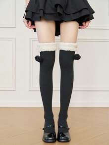 1双仿毛球过膝袜，加厚保暖，可爱洛丽塔风格，适合秋冬季穿着 - 彩色 - 查看 10
