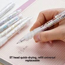 6pcs Ditsy Floral Pattern Push-Button Ballpoint Pens, High-Quality Quick-Drying Black Ink Pens, Smooth Writing For Studying, Student Stationery Supplies, Student Prizes & Gifts - Multicolor - View 6