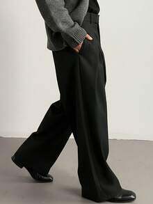 男士纯色休闲褶裥阔腿裤 - 黑色 - 查看 3