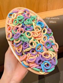 300pcs/Pack Colorful Thick Elastic Hair Ties, Basic Korean Style Durable Hair Accessories - Multicolor - View 7