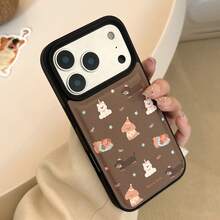 GUCADI 1pc Black & Coffee Color Puppy, Brown Puppy Design Phone Case Compatible With IPhone 15, 16, 13, 14, 11, Leather Texture, Cute, Personalized, Creative, Retro, Geometric, Cartoon, Kawaii, Niche, Ins Style - Coffee Brown - View 12