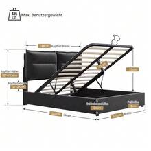 Hydraulic Double Bed With Upholstery, 140x200cm, Adjustable Headboard, Metal Slatted Base, Velvet, Modern Bed Frame With Storage Space, Large Storage Area, Grey (Mattress Not Included) - Black - View 5