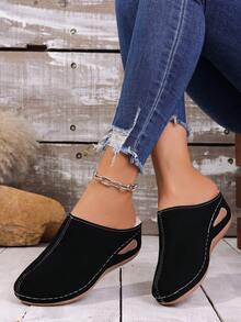 女士厚底套脚拖鞋，保暖闭趾，休闲舒适，适合秋冬季节，尺码 36-43 - 黑色 - 查看 3