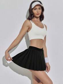 Women's Pleated Tennis Skirt High Waisted Athletic Skorts With Adjustable Buckle And Pocket - 黑色 - 查看 6