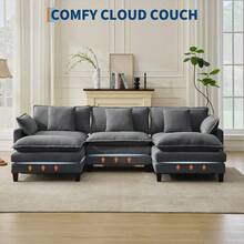 3-Seater Modular Sectional Sofa With 2 Ottomans, Corduroy Deep Seat Couch, Double Layer Cushion, Plush Backrest & Armrest Pillow, Cozy Cloud Couch For Living Room Apartment  146.5" L Modular Sectional Sofa With Ottoman, Corduroy Cloud Couch U-Shaped, Deep Seat Comfy Couch For Living Room, Movable Ottoman & Pillows  112 In U Modular Sectional Sofa, Corduroy Cloud Couch With Movable Ottoman & Throw Pillows, Modern L/U-Shaped Sofa, Comfy Deep Seat Couch For Living Rooms, Offices, Bedroom And Apartment - Xám - 112" - Hình chữ U 3 chỗ ngồi - Xem 4