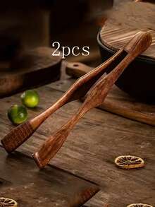 1 Pinza de cocina resistente a altas temperaturas de madera sólida, pinza para bistec, fruta, pan, barbacoa, herramienta para pinzar alimentos, pinza para fideos - Multicolor - Ver 14