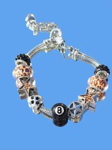 1 chiếc vòng tay hạt charm 8 bóng màu đen, vòng tay ngôi sao phong cách đường phố Mỹ cổ điển, vòng tay ngôi sao trái tim cổ điển - Đỏ - Xem 17