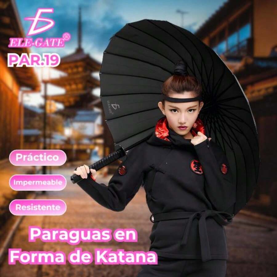 ELE-GATE Paraguas Sombrilla Katana Samurai  Lluvia Agua Color Negro - Multicolor - Ver 1