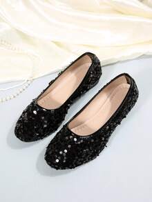 Zapatos de cuña con decoración de lentejuelas rojas, de moda y sencillos, con puntera redonda, cuña baja y diseño cómodo, ideales para el trabajo, el transporte y las vacaciones europeas y americanas. Tallas grandes para mujeres embarazadas y de talla plus. - Negro - Ver 2