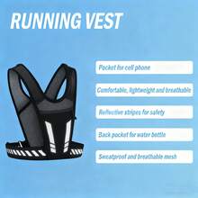 Áo vest chạy bộ có thể điều chỉnh với túi đựng điện thoại, phù hợp cho chạy marathon, unisex, kèm băng đô, màu đen, trang phục chạy bộ thoáng khí, áo vest đựng nước uống kiêm ba lô, dây đeo vai có thể điều chỉnh với túi đựng điện thoại, lý tưởng cho đạp xe và các hoạt động thể thao ngoài trời. - màu đen - Xem 3