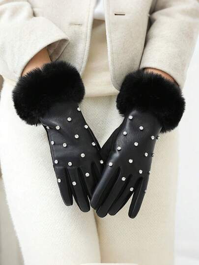 Winter Touchscreen Protein Leather Gloves, Women's Thickened Insulated Outdoor Winter Gloves, Winter Women's Gloves, Women's Winter Warm Gloves, Specially Designed For Winter Use. Suitable For Women's Touchscreen Gloves. Suitable For Cycling And Driving Gloves. With A Wool Insulation Layer. These Are Winter Gloves For Outdoor Activities, Simple Yet Fashionable Touchscreen Gloves, Capable Of Effectively Resisting Cold.