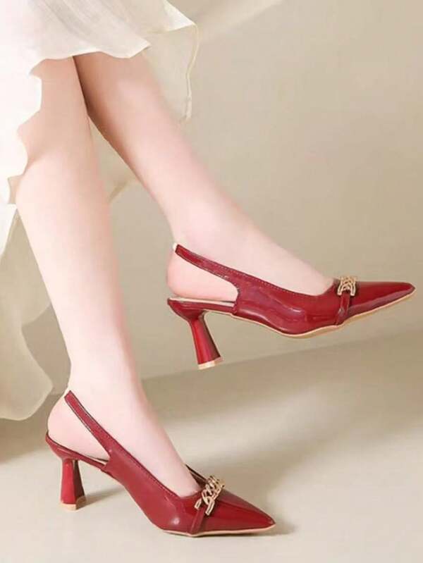 2025 New Pointed Toe High Heel Pumps, Backless, Lacquer Leather, Versatile, Spring/Autumn