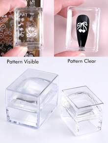 1pc Wipeable Square Silicone Stamp With Scraper Big & Small High Transparency Multi-Functional Transfer Steel Plate Nail Art Tool - Suitable For Beauty Salon And Personal Use, Salon Equipment, Compact Design, Smooth Surface, DIY Manicure - Clear - View 1