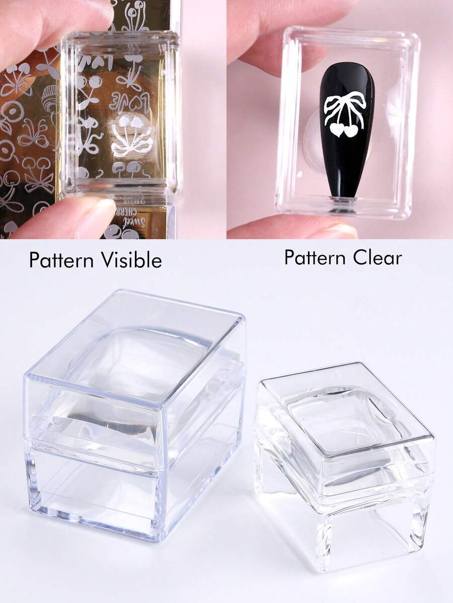 1pc Wipeable Square Silicone Stamp With Scraper Big & Small High Transparency Multi-Functional Transfer Steel Plate Nail Art Tool - Suitable For Beauty Salon And Personal Use, Salon Equipment, Compact Design, Smooth Surface, DIY Manicure - Clear - View 1