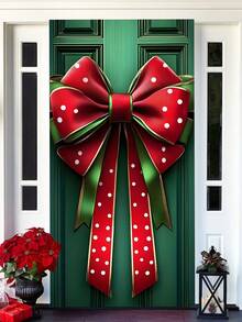 1 pezzo Fiocco decorativo per cornice della porta in poliestere per Natale - Senza elettricità necessaria, grande striscione natalizio, design di scatola regalo di Natale, decorazione per la casa, cartello appendibile per porta natalizia, decorazioni natalizie, regali di Natale