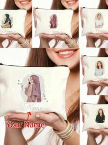 حقيبة مكياج مخصصة بموضوع الحجاب مع اسم مخصص، حقيبة مكياج إسلامية قابلة للتخصيص، حقيبة تخزين، حقيبة سحاب، منظم مكياج، منظم جمال إسلامي مخصص للمرأة المسلمة، حقيبة مخصصة، إكسسوار الموضة المتواضعة، حقيبة مستحضرات تجميل كبيرة السعة ومتينة للنساء