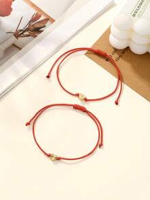 2pcs Adjustable Laser Cut Heart Braided Bracelet - Valentine's Day/Friendship Birthday Gift - Heart - View 3